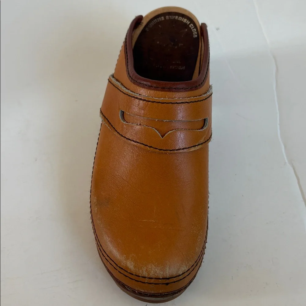 Vintage Lofsko genuine Swedish clogs wooden clog cognac colored leather size 35 - Picture 16 of 16